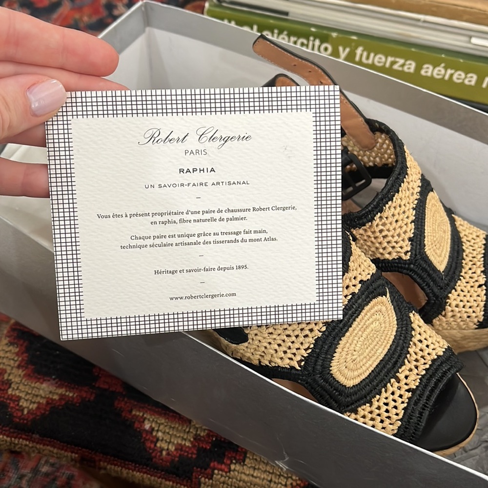 Robert Clergerie Raphia Black and Tan Wedges - Picture 4 of 4